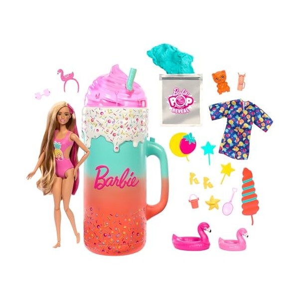 Barbie Coffret Cadeau Pop Reveal Révélation Surprise, Série Fruits Avec 1 Poupée Et 1 Animal Parfumés, Changement Couleur, +2