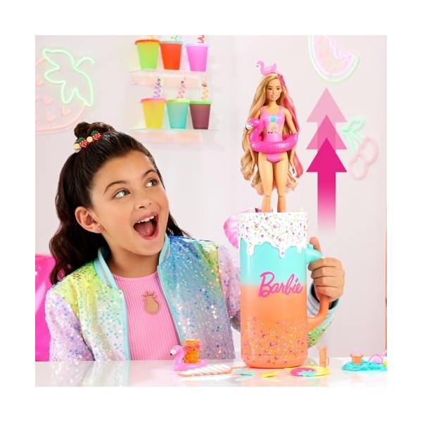 Barbie Coffret Cadeau Pop Reveal Révélation Surprise, Série Fruits Avec 1 Poupée Et 1 Animal Parfumés, Changement Couleur, +2