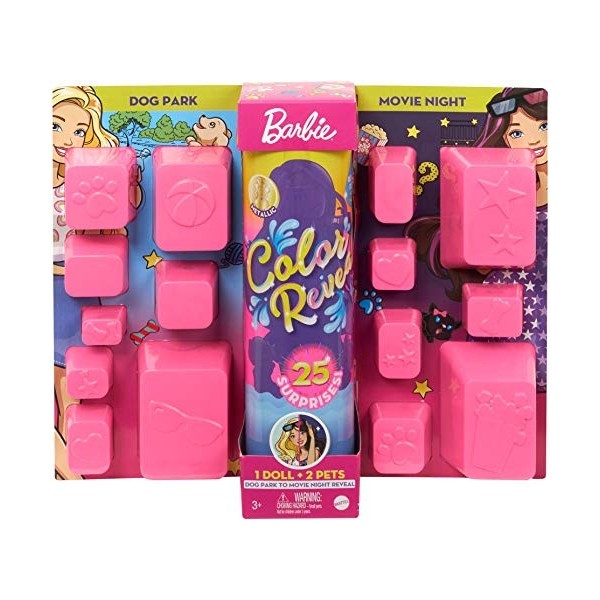 Barbie Color Reveal Deluxe poupée avec 25 éléments mystère, 15 sachets surprise, thème carnaval & concert, jouet pour enfant,