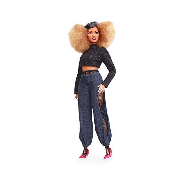 Barbie Signature poupée de collection stylisée par Marni Senofonte, blonde avec béret, veston noir et pantalon fendu, jouet c