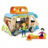 Jouet Hape Camping car - Jeux Éducatifs Camion en Bois Peint Fourni avec Poupée et Accessoires Amovibles pour la Maison - pou