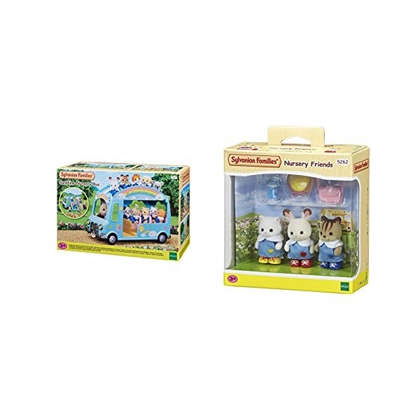 SYLVANIAN FAMILIES-Le Bus Arc-en-Ciel Animaux Mini-Univers, 5317, Multicolore & Nursery Friends Families Les Amies De Creche,