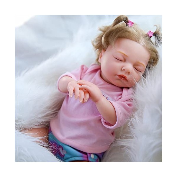 Takanini Reborn Baby Doll Poupées de fille à peau blanche avec maillons en silicone Corps souple Réaliste à la main Cadeaux d