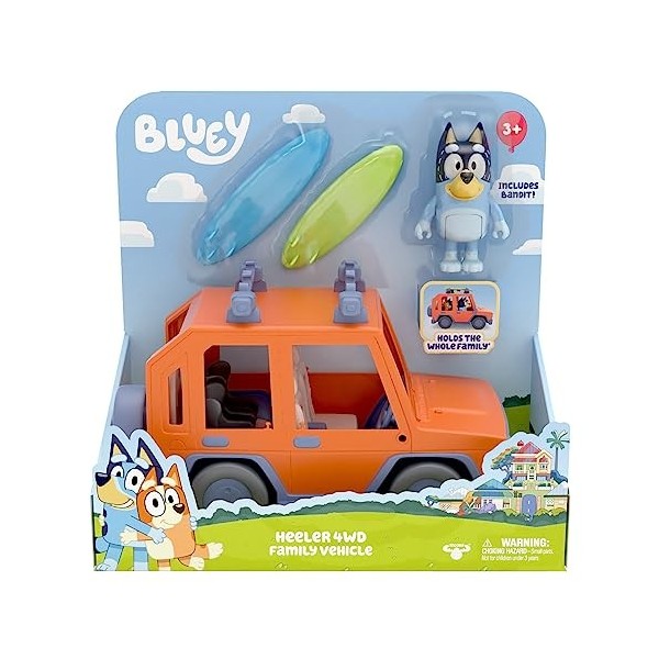 Bluey - Voiture 4X4 - Véhicule Camion de Famille, avec Papa Bandit Alto Environ 8 cm et 2 Tables de Surf, comme Vist en TV, p