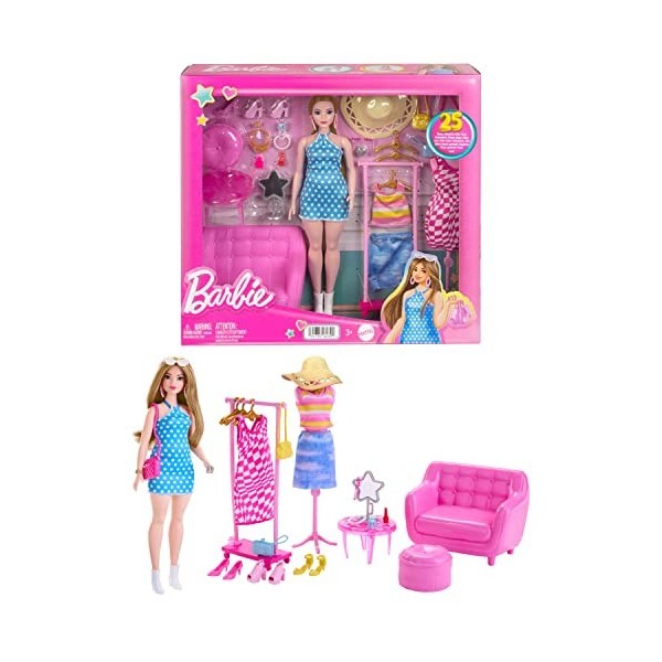 Barbie Coffret Séance D'Essayage avec Poupée Mannequin, Vêtements