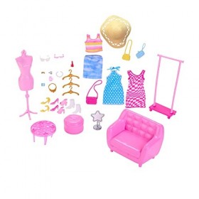 Barbie Coffret Séance D’Essayage avec Poupée Mannequin, Vêtements, Accessoires De Dressing, Et 32 Éléments De Jeu, Jouet Enfa