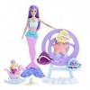 Barbie Coffret Dreamtopia Babysitting au Fond de l’Océan, avec poupée sirène cheveux violets, queue rose et violette et acces