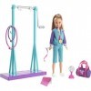 Barbie Métiers Coffret poupée Stacie Gymnaste, Barre Fixe Tournante et 7 Accessoires Thématiques, Jouet pour Enfant, GBK59