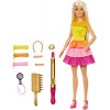 Barbie Coffret poupée Cheveux Bouclés blonde, 2 modes pour boucles les cheveux sans chaleur, accessoires de coiffure inclus, 