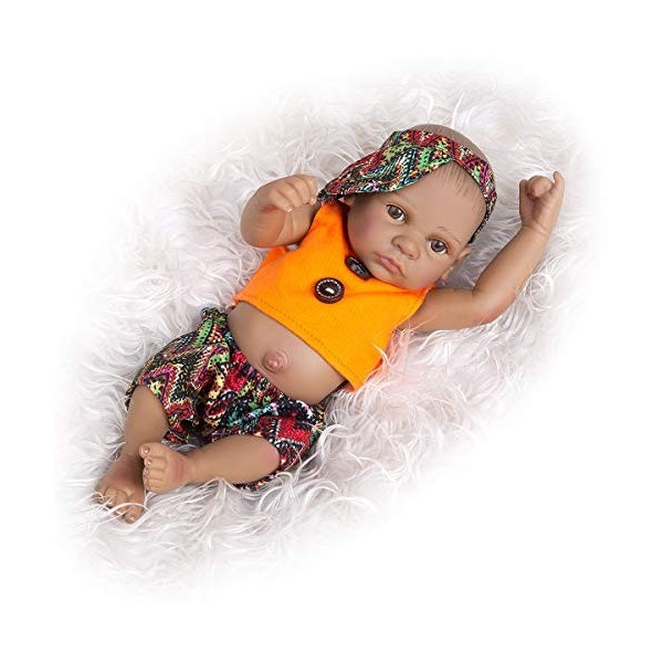 HLILY Reborn Baby Doll, Poupée de Simulation Noire Mignonne de 11 Pouces, Poupée de Nouveau-Né En Silicone Souple Réaliste Fa