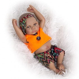 HLILY Reborn Baby Doll, Poupée de Simulation Noire Mignonne de 11 Pouces, Poupée de Nouveau-Né En Silicone Souple Réaliste Fa