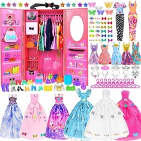 ebuddy Armoire de rêve pour poupée - Vêtements et accessoires pour poupée de 29,2 cm - Kit de design tendance pour fille - Ro