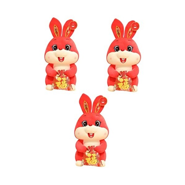 Veemoon 4Pcs of Chinese Shop Birthday Tabletop with Cartoon Bunny Fluffy Stuffed Fu Money Desktop Rabbit Style Doll Car Anima