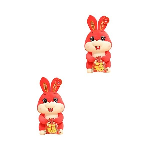 Veemoon 4Pcs of Chinese Shop Birthday Tabletop with Cartoon Bunny Fluffy Stuffed Fu Money Desktop Rabbit Style Doll Car Anima