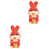 Veemoon 4Pcs of Chinese Shop Birthday Tabletop with Cartoon Bunny Fluffy Stuffed Fu Money Desktop Rabbit Style Doll Car Anima