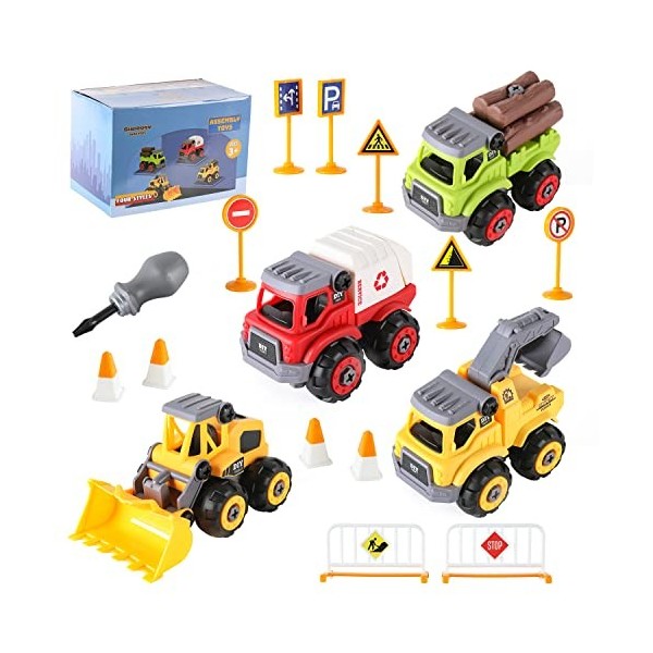 Supoggy Jouet Camion Vehicules de Chantier Excavatrice pour Enfants 3,4,5,6  Ans Démontage Jouets Pelleteuse Voiture Jeu Educa