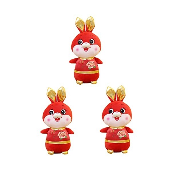 FOYTOKI 3Pcs Suffter Doll Red Lucky Festival Year Bunny Lunar Zodiac Gift Souvenir Décor Poupées Ornement Printemps Animal Ma