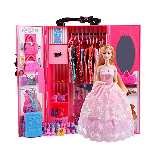 UCanaan Armoire pour Poupées Garde Robe Ensemble pour Les Vêtements Poupée également pour 11,5" Poupées Filles ,44 Accessoir