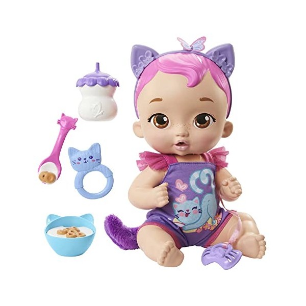 My Garden Baby Poupée Bébé Câlin Chaton 30 cm violette interactive avec plus de 20 sons et 5 accessoires, Jouet Enfant, Dès