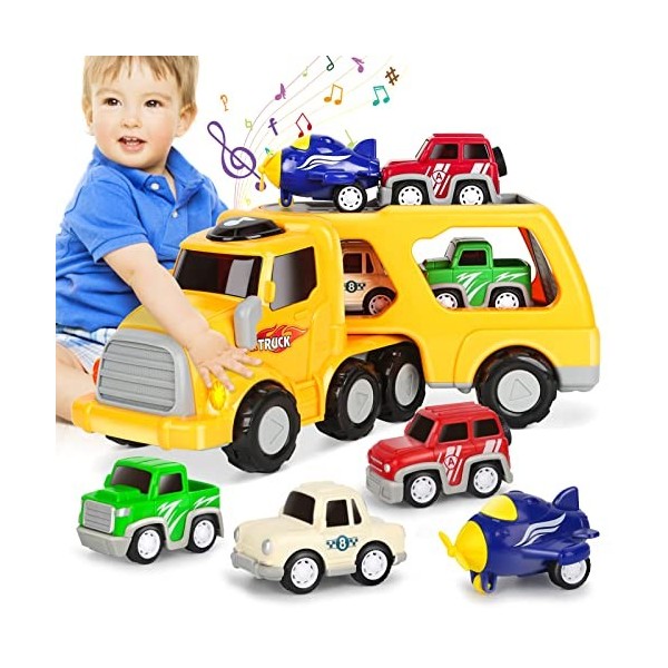 Jouet de Camion pour Enfant, 5 en 1 Camion Jouet avec Sons et Lumières Cadeau de Noël Voiture Jouet pour 2 3 4 Ans Garcon Fil