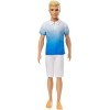 Barbie Fashionistas poupée mannequin Ken 129 blond avec polo dégradé bleu, bermuda blanc et chaussures orange, jouet pour en