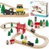 Circuit Train Enfant,Train en Bois magnétique & Rails Pack 39 pcs ,Compatible avec Brio Compatible avec Thomas, Lidl et dau