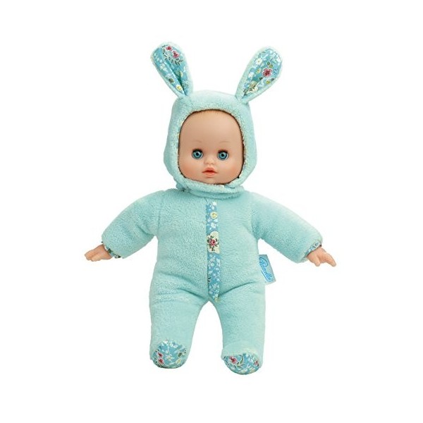 Petitcollin- Poupon Anibabies PinPin-Jouet en Tissu et Vinyle Doux-28 Cm-Lapin Doudou Vert-Oreilles Fleuries pour Les Enfants