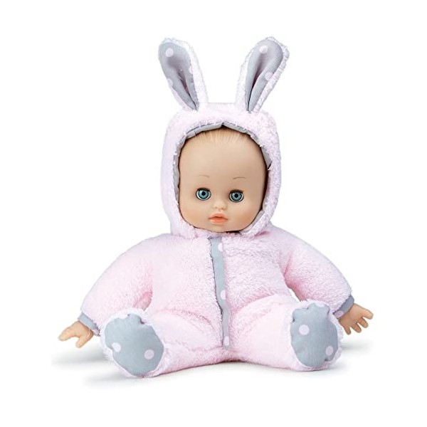 Petitcollin- Poupon Anibabies PinPin-Jouet en Tissu et Vinyle Doux-28 Cm-Lapin Doudou Vert-Oreilles Fleuries pour Les Enfants
