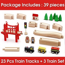 Circuit Train Enfant,Train en Bois magnétique & Rails Pack 39 pcs ,Compatible avec Brio Compatible avec Thomas, Lidl et dau
