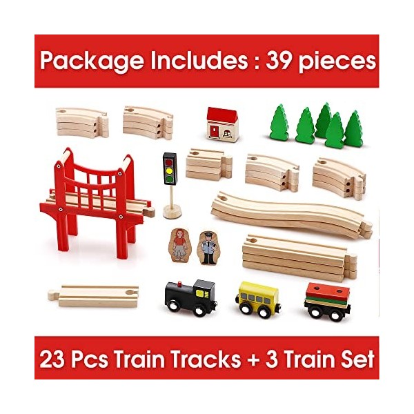 Circuit Train Enfant,Train en Bois (magnétique)& Rails Pack(39  pcs),Compatible avec Brio Compatible avec Thomas, Lidl et d'autres Marques  Populaires : : Jeux et Jouets