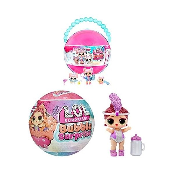 Lot de LOL Surprise Bubble Surprise Deluxe - Poupées, Animal de Compagnie, Lil Sister, Réaction avec Mousse Qui Change de Cou