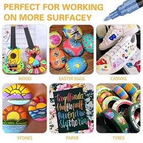 Efimeso Set De 56 Crayons De Feutre Acrylique Pour La Peinture De Roches, Céramique, Pierre, Verre, Bois, Métal, Marqueur Pei
