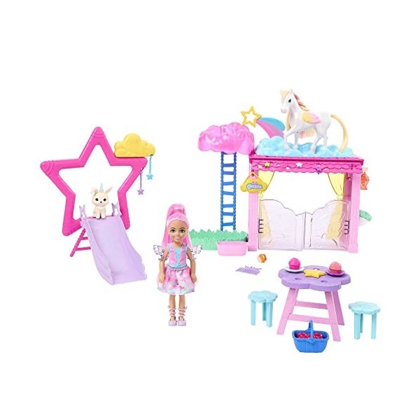 Barbie Coffret A Touch Of Magic Avec Poupée Chelsea Et Figurine Pégase, Avec Écurie, Figurine Lapin Et Accessoires, Jouet Enf