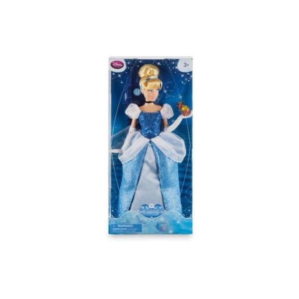 Cendrillon Classic Poupée portant une robe bleue étincelante avec une maille blanche peplum et manches bouffantes