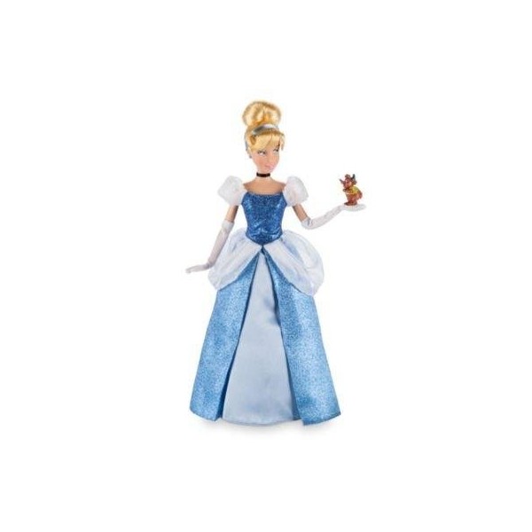 Cendrillon Classic Poupée portant une robe bleue étincelante avec une maille blanche peplum et manches bouffantes