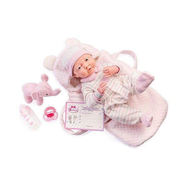 JC TOYS - Poupée La Newborn Nouveau-né de 38 cm, avec Un Corps Doux, avec Une Barboteuse, Une Couverture Douce à Capuche et 4