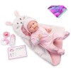 JC TOYS - Poupée La Newborn Nouveau-né de 38 cm, avec Un Corps Doux, avec Une Barboteuse, Une Couverture Douce à Capuche et 4