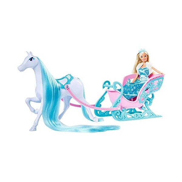 Simba 105733522 Steffi Love Snow Dream Luge de Conte de fées avec Cheval et Steffi comme Princesse de Glace, L : 50 cm, poupé