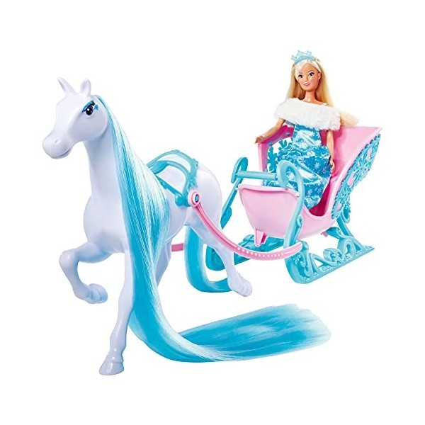 Simba 105733522 Steffi Love Snow Dream Luge de Conte de fées avec Cheval et Steffi comme Princesse de Glace, L : 50 cm, poupé