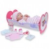 JC TOYS - Poupée La Newborn Nouveau-né 36 cm en Vinyle Souple avec Berceau à Bascule et 7 Accessoires, Rose, conçu en Espagne