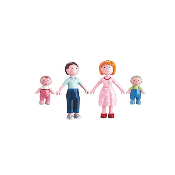HABA Lot économique de poupées courbées Little Friends Mama Katrin 302007, Papa Michel 30206 et Baby Marie, Max 302010 avec e