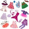 Lot de 10 vêtements et accessoires de poupée tendance avec éléments populaires style corne, licorne, flamant rose, sirène, ro