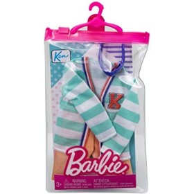 Barbie Fashion Pack Ken - Ensemble vêtements - Pull rayé Bleu et Blanc + Long Short Kaki et Un Masque pour poupée Ken MTHBV39