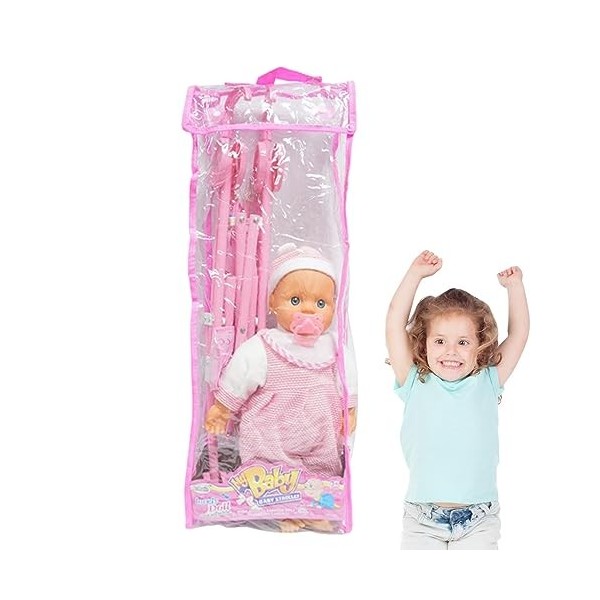 Poussette pour poupée Babies | Poussette Pliante pour avec poupée et Sucette - Funny Girl Play House Jouet Pliable Bébés Pous