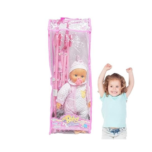 Poussette pour poupée Babies | Poussette Pliante pour avec poupée et Sucette - Funny Girl Play House Jouet Pliable Bébés Pous