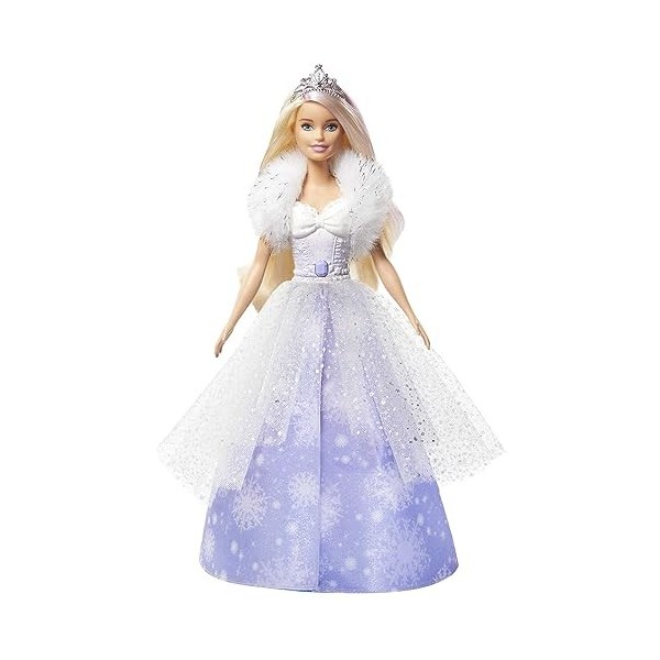 Barbie Dreamtopia poupée princesse Flocons avec robe qui se déploie et cheveux blonds à mèche rose, jouet pour enfant, GKH26