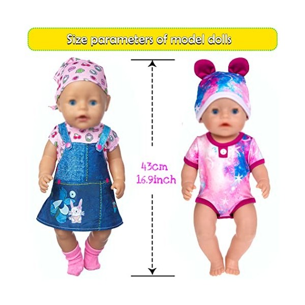 ebuddy Lot de 10 vêtements de poupée accessoires pour poupées nouveau-né de 43 cm - Comprend une robe en jean - Tenue bikini 
