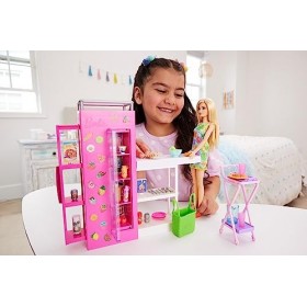 Barbie Coffret Extension Cuisine Avec Poupée Et Garde-Manger, Plus De 30 Accessoires, Meubles Maison De Poupée, Feuille Stick