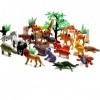 Safari Lot de 53 mini figurines danimaux en plastique réalistes en vinyle sauvage de la jungle, jouets pour enfants en bas â