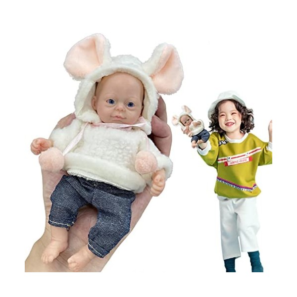 Qepakui Mini poupées bébé Reborn,Poupées de bébé en Silicone de 6 Pouces pour Enfants - Poupée de Fille Douce Nouveau-née à l
